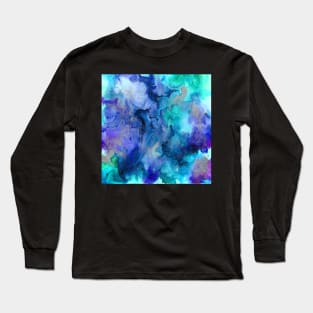 Watercolor Graphic Art Design Teal, Blue Purple & White Abstract Art Gifts, Tye Dye Home Decor Long Sleeve T-Shirt